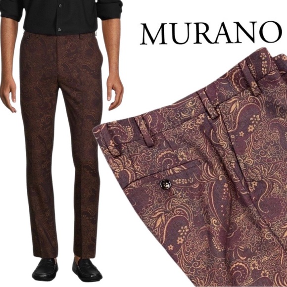 🎩🗝️ NWT $95 Men’s MURANO Evan Extra Slim-Fit Paisley Jacquard Flat Front Pants - Picture 1 of 6